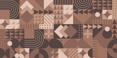 2025 Mocha Mousse renginde modern geometrik kusursuz desen. Geometrik şekilli soyut arkaplan. Vektör illüstrasyonu