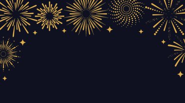 Havai fişeklerle dolu bir arka plan. Kutlama, kazanan, parti, yeni yıl, yıldönümü posteri ve pankart tasarımı. Vektör illüstrasyonu