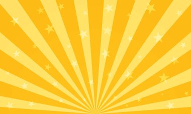 Sihirli sirk posteri. Güneş ışığı yatay arkaplan. Parlayan yıldızlı turuncu renkli arka plan. Arkaplanda güneş ışığı var. Vektör illüstrasyonu