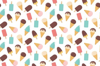 Dondurmalı hoş, pürüzsüz desen. Eskimo ve dondurma külahı. Kumaş, ambalaj kağıdı, kartlar, posterler için tasarım. Vektör illüstrasyonu