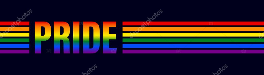 Pride month background for festival parades, parties, and social events. Colorful rainbow flag on dark background. Vector illustration