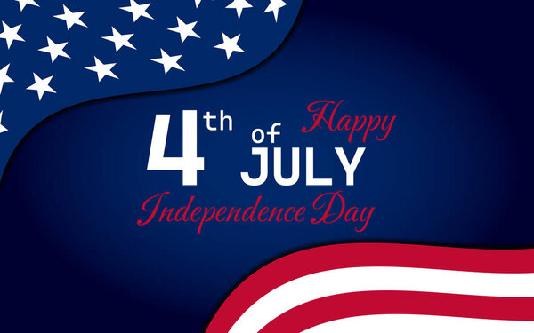 Праздничный баннер на 4 июля, День независимости США. Американский флаг на темно-синем фоне. Векторная иллюстрация