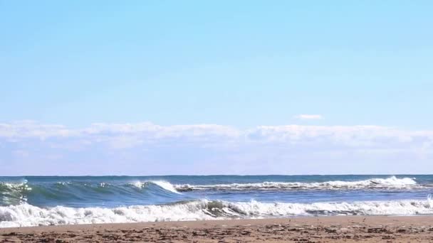 Striking Scene Waves Breaking Sand Spanish Beach — Stockvideo
