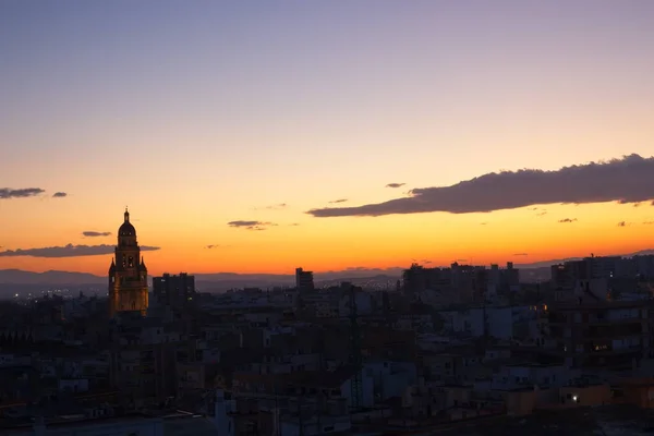 Puesta Sol Murcia Con Torre Catedral Fondo —  Fotos de Stock