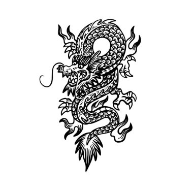 siyah ve beyaz ejderha dövmesi.