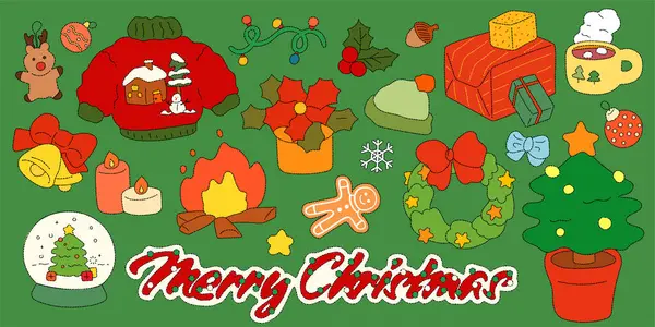 あなたの装飾のためのクリスマスの要素そして設計のクリスマスのセット ベクトルイラスト — ストックベクタ