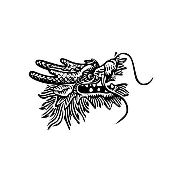Hand Drawn Engraving Head Dragon Black White Traditional Dragon Zodiac — Stock Vector