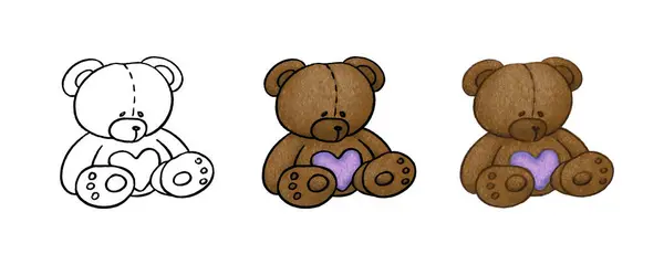 Üç sevimli oyuncak ayıdan oluşan vektör seti.