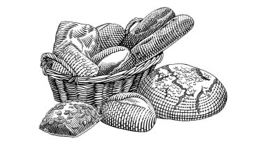 Ekmek ve ekmek ürünlerinin vektör illüstrasyonu.