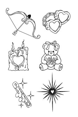 şirin el çizimleri - çizilmiş elementler, çocuklar için tasarım, vektör illüstrasyonu.