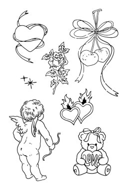 El çizimi aşk ve sevgililer günü seti