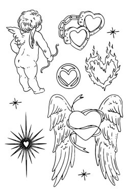 El çizimi aşk ve sevgililer günü seti