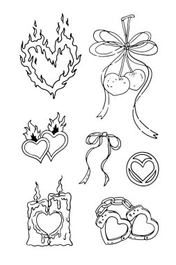 El çizimi aşk ve sevgililer günü seti