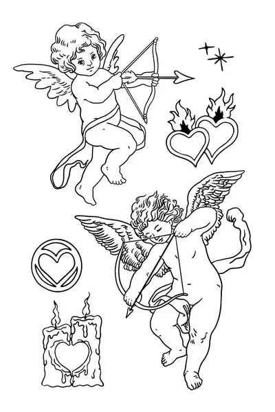 Anjo Cupido Com Coração Flecha — Vetor de Stock