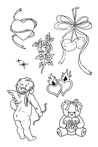 El çizimi aşk ve sevgililer günü seti