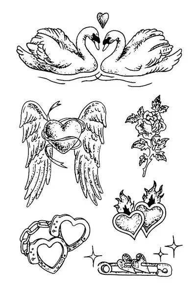 Kalpler ve kanatların klasik stil çizimleri..