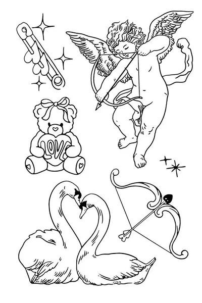 El çizimi aşk ve sevgililer günü seti