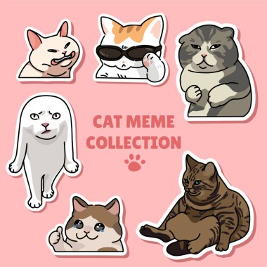 Collection cat meme sticker illustration vector design clipart