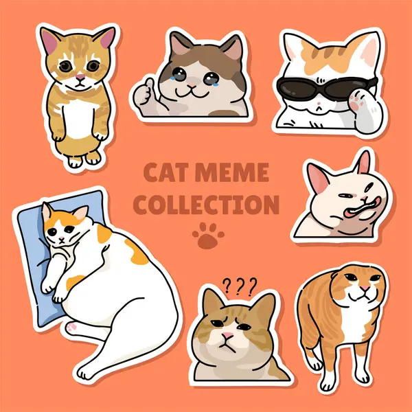 Koleksiyon kedisi mim etiketi illüstrasyon vektör tasarımı