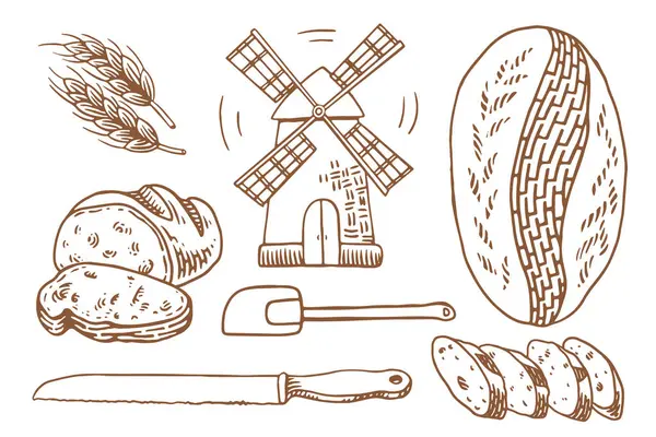 Pişirme ekipmanları. Yemek kitabı dekoru. El çizimi biçim vektör çizimi.