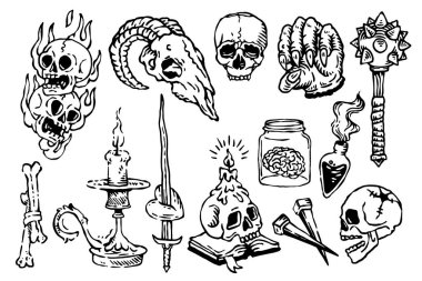 Cadılar Bayramı nesneleri ve sembollerinin vektör kümesi