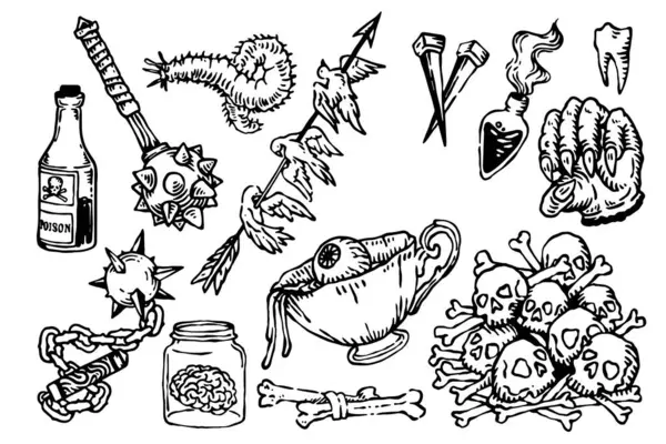 Cadılar bayramı için karalama nesneleri el çizimi