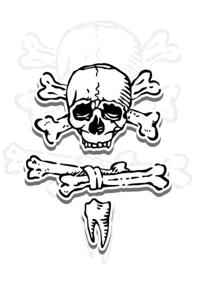 İnsan kafatası ve çapraz kemiklerinin vektör çizimi.