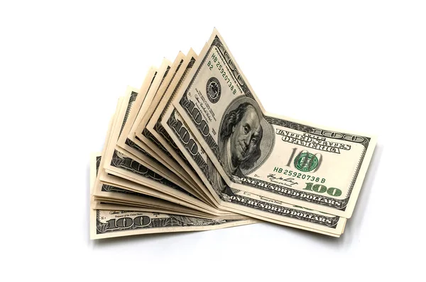 Una Pila Billetes Cien Dólares Sobre Fondo Blanco — Foto de Stock