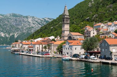 The city of Perast in the Bay of Kotor, Montenegro. View from the water.  clipart