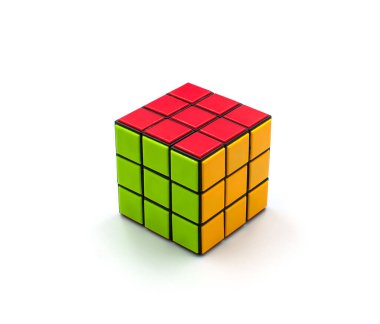Beyaz bir arka plan üzerinde Rubik küpü 