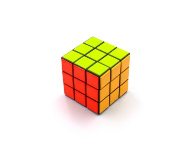 Beyaz bir arka plan üzerinde Rubik küpü 