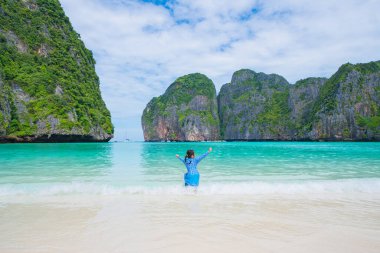 beautiful nature scenic landscape famous landmark beach Maya bay Krabi, Tourism destination Popular travel place for summer holidays vacation trip.