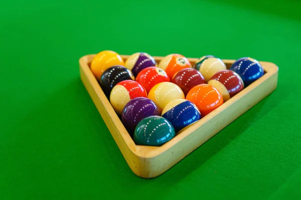 Piscina Bolas Bilhar Snooker Mesa Verde Com Posição Configuração — Fotografia de Stock