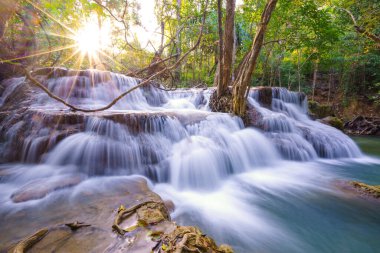 Şelale derin yağmur ormanlarında (Huay Mae Kamin Şelalesi Ulusal Parkı, Kanchanaburi Eyaleti, Tayland.)