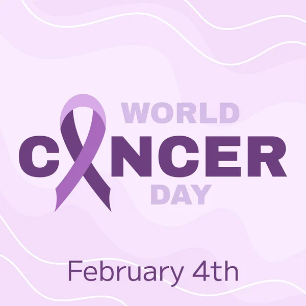 World Cancer Awareness Day February 4Th Lilac Purple Ribbon Symbol — Vector de stock