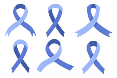 Awareness ribbon collection. Set of blue cancer ribbons. Isolated on white background fully editable