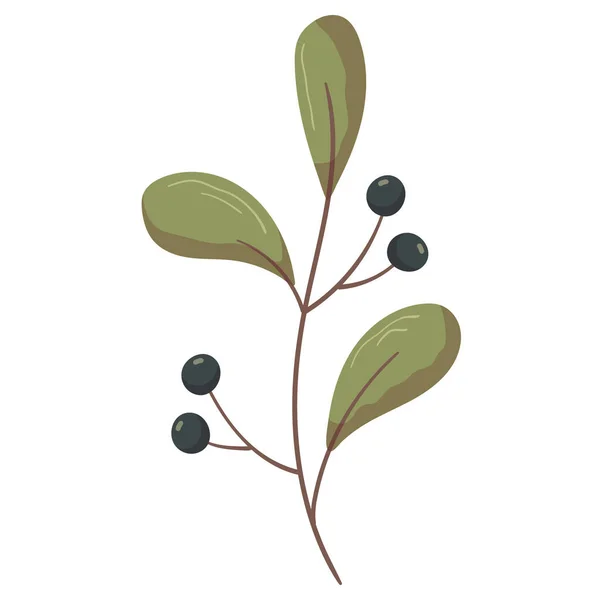 葉のイラストで小枝に秋の森のブラックベリー — ストックベクタ