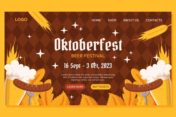 Oktoberfest Festival Allemand Bière Conception Gabarit Atterrissage Design Avec Verre — Image vectorielle