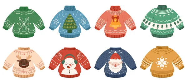 Fiesta Jerseys Feos Feliz Colección Navidad Con Suéteres Divertidos Gran — Vector de stock