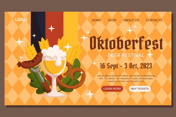 Октоберфест Німецький Пивний Фестиваль Дизайн Шаблону Landing Дизайн Склянкою Пива — стоковий вектор
