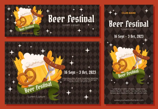 Fondo Festival Cerveza Alemán Colección Pancartas Verticales Horizontales Diseño Con — Vector de stock