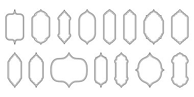 İslami pencere hattı şekli koleksiyonu. Arapça, Müslüman mimari taslak. Geleneksel, doğulu tasarım