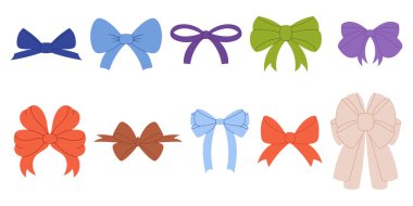 Elegant Hand Drawn Flat Organic Ribbon Bows. Modern Style Adds a Contemporary Touch to Decorations. Discover a Large Set of Bowties for Your Creative Projects. clipart