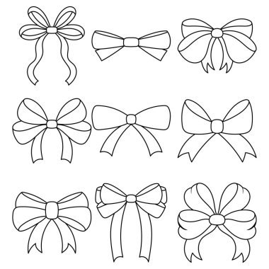 Sevimli Doodle Kurdelesi Basit Siyah ve Beyaz Palette. El yapımı düz stil dekoratif kullanım için idealdir. Tasarım için Büyük Bowties Dizisi.