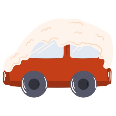 Kar altında kırmızı araba