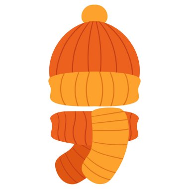 Turuncu renkte örülmüş kış şapkası ve eşarbı.