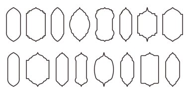 Büyüleyici Oryantal Stil Koleksiyonu İslami Ramazan Kareem ve Bayram Mübarek Pencere ve Kemer. Modern Tasarım Kapıları, Cami Kubbeleri ve Fenerleri.