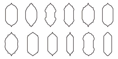Oryantal Stil Koleksiyonu İslami Ramazan Kareem ve Bayram Mübarek Pencere ve Kemerleri. Modern Tasarım Elementleri Kapılar, Cami Kubbeleri ve Fenerleri içerir.