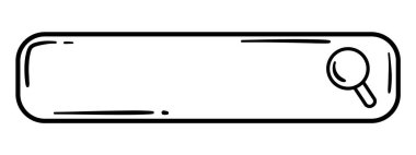 El Çizimi Biçimli Arama Çubuğu İllüstrasyonu Siyah ve Beyaz Araştırma Dikdörtgeni Çerçevesi Yuvarlak köşeli Büyüteçle.