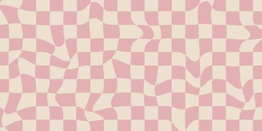 Dama tahtası desenleri. Psikedelik Ağ Özellikleri 1970 'lerin Retro Stili, Web Tasarımı ve Sosyal Medya İçin Mükemmel. Özellikler Pembe ve Bej Renkleri.